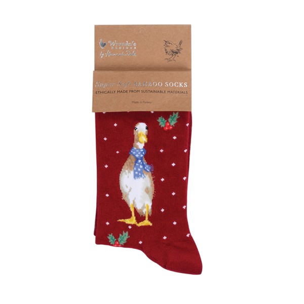 Wrendale Frauensocken XSOCK004 &quot;Christmas Scarves&quot; - Ente
