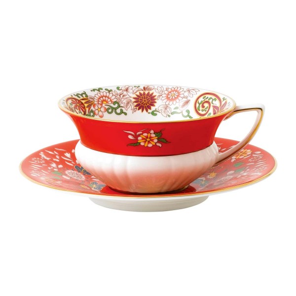 Wedgwood Wonderlust Tee-Obere mit Untertasse Crimson Orient (24021)