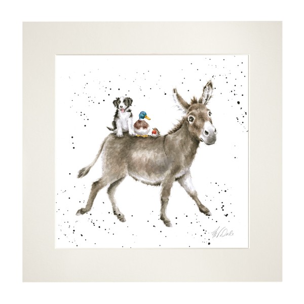 Wrendale Mounted Prints MP192 "The Donkey Ride" - Esel, Hund, Ente, Rotkehlchen