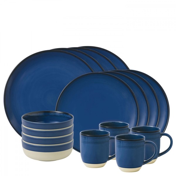 Royal Doulton Ellen DeGeneres Brushed Glaze Cobalt Blue Set 16-tlg. (4x Speiseteller 28cm, 4x Frühst