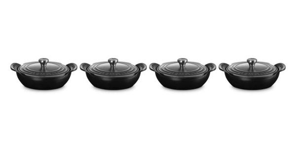 Le Creuset Gusseisen - Gourmand 21502130000425 4er-Set Mini-Cocottes flach 13cm 0,3L mit Deckel - Sc