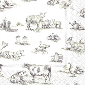 Ihr Farm Family, white brown L 567093 20 Lunch-Servietten 33 x 33 cm