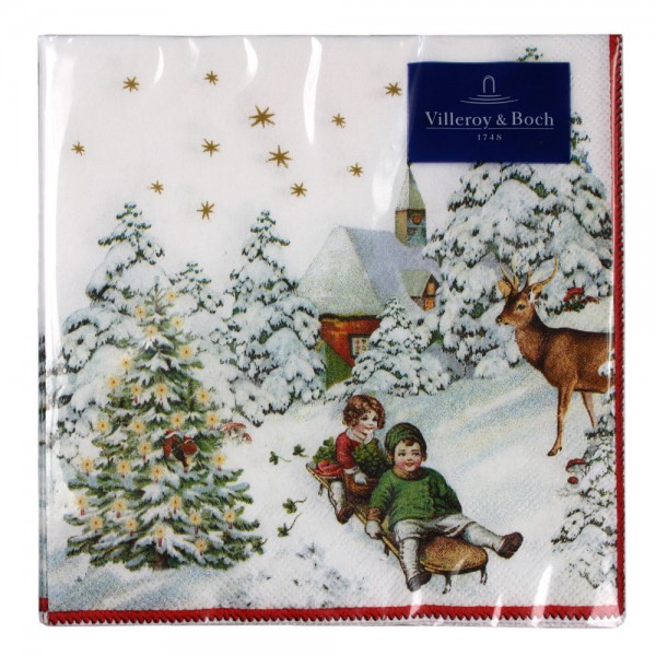 Villeroy &amp; Boch Weihnachtsservietten Annual Christmas Snow Cocktail-Servietten (20 Stk.) 25x25 cm