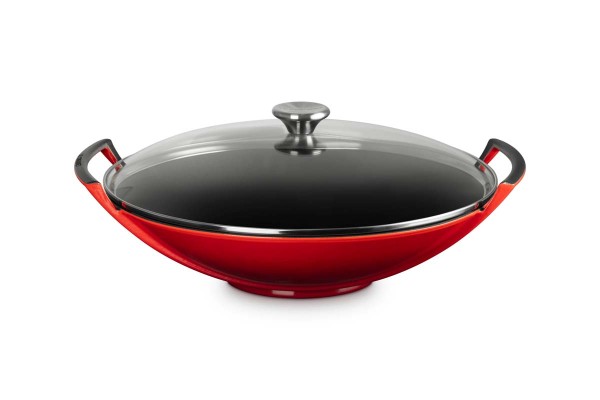 Le Creuset Gusseisen - Tradition 27305360600460 Wok mit Glasdeckel 36cm 4,5L - Kirschrot