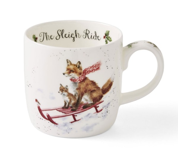 Royal Worcester Wrendale Designs MMTJ5629-XS Becher mit Henkel 0,3 l Sleigh Ride (Fuchs)