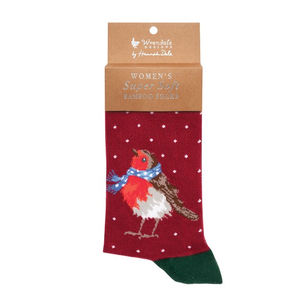 Wrendale Frauensocken XSOCK007 "Season's Tweetings" - Rotkehlchen
