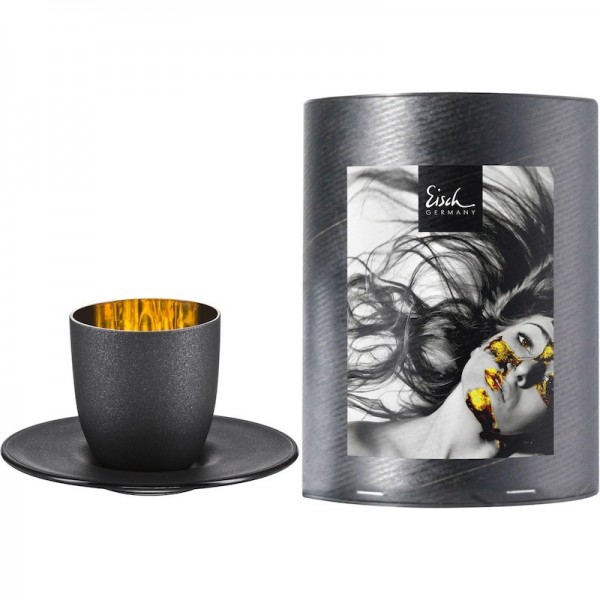 Eisch COSMO gold schwarz Espresso mit Untertasse in Geschenkröhre (109/6) 100 ml / 6,3 cm