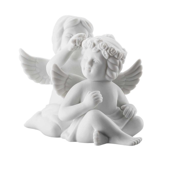 Rosenthal Engel gross Weiss matt Paar mit Blumenkranz 14,5 cm (Auslauf zum 31.12.24)
