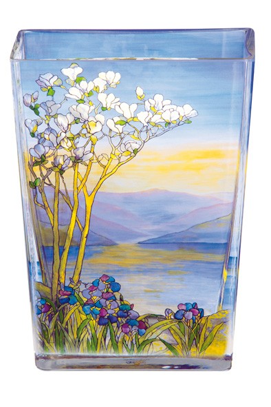 Tettau Tiffany Landscape with magnolia, tree ans sunset Glasvase 20 cm