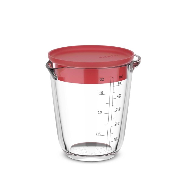 Mepal Chef it 102310576900 Glas Messbecher 0,5L mit Deckel - Coral