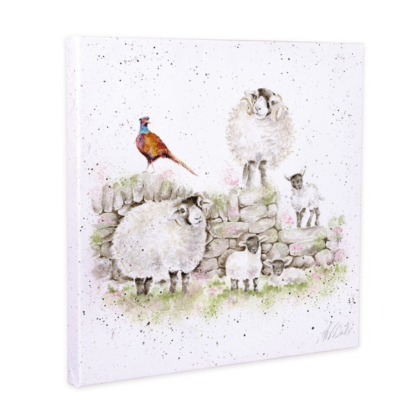 Wrendale Leinwand-Kollektion CANS-CS227 &quot;Green Pastures&quot; - Schafe und Fasan - 20cm